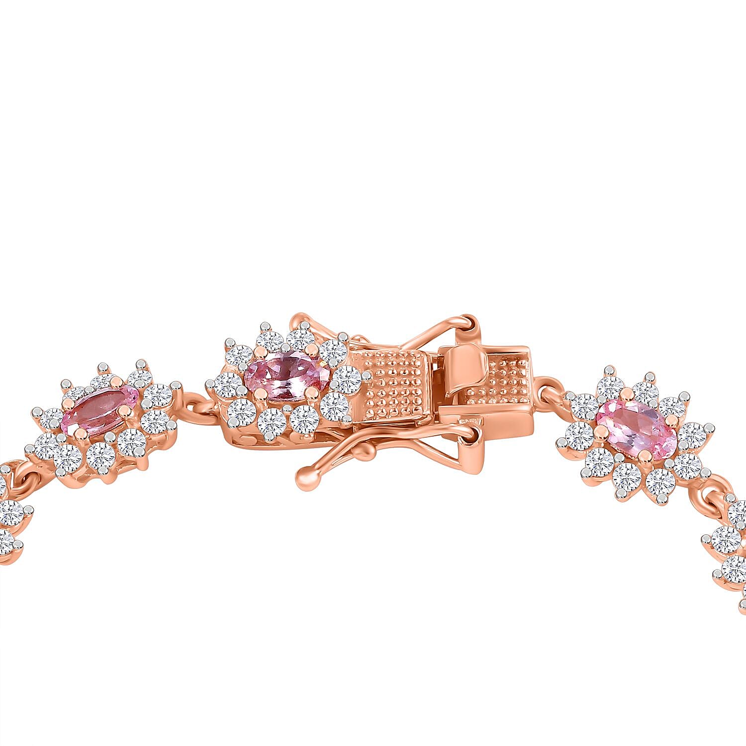 D'Joy Premium Narsipatnam Pink Spinel and White Zircon 8.70 ctw Radiant Sunburst Bracelet in 18K Vermeil Rose Gold Over Sterling Silver (7.25 In)