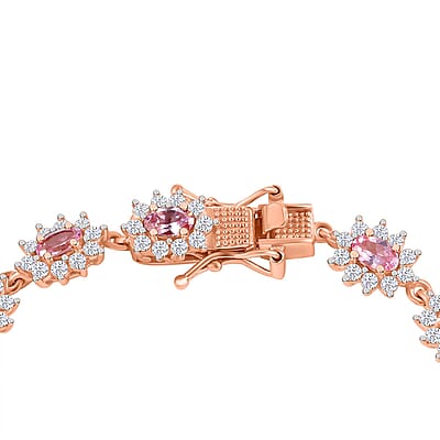 D'Joy Premium Narsipatnam Pink Spinel and White Zircon 8.70 ctw Radiant Sunburst Bracelet in 18K Vermeil Rose Gold Over Sterling Silver (7.25 In)