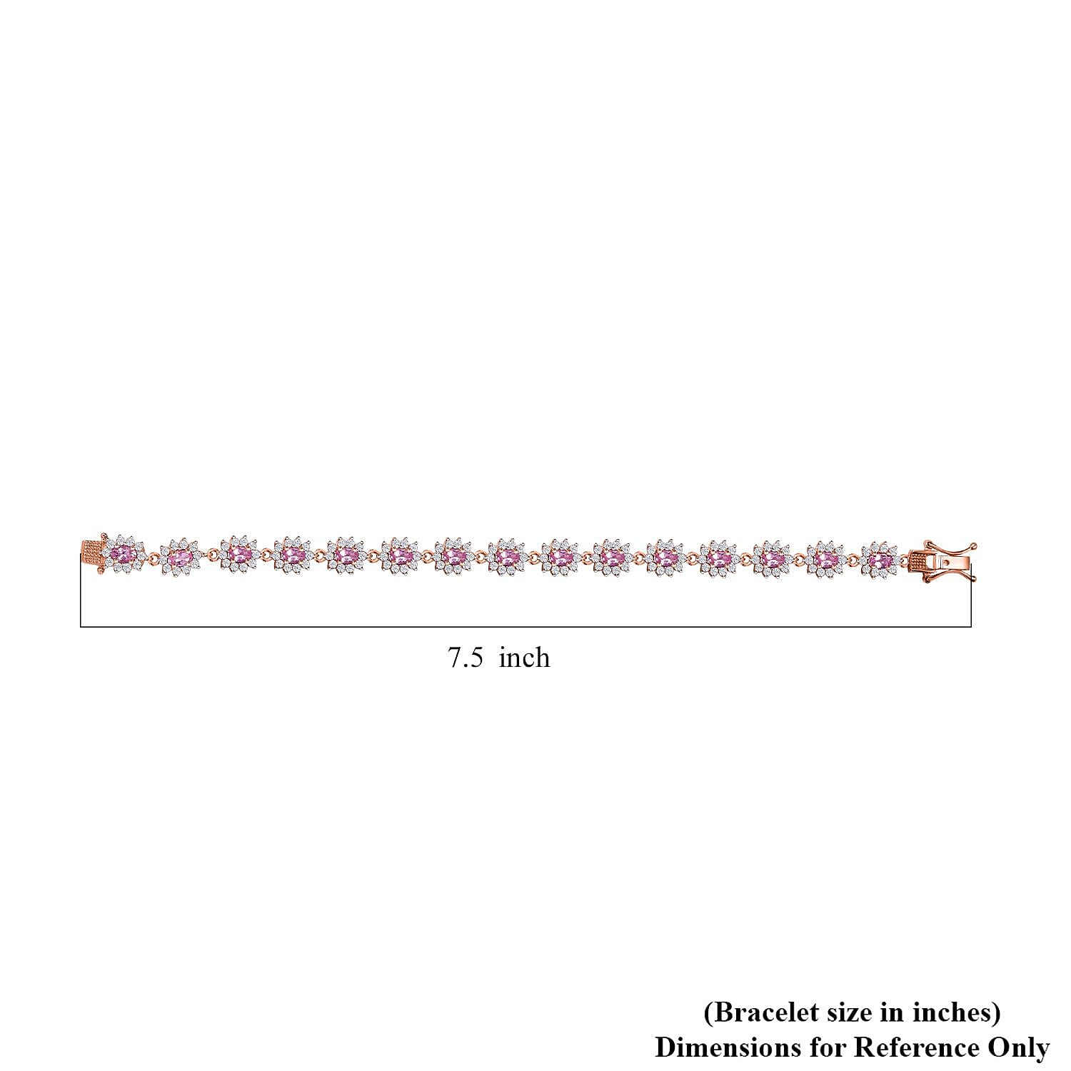D'Joy Premium Narsipatnam Pink Spinel and White Zircon 8.70 ctw Radiant Sunburst Bracelet in 18K Vermeil Rose Gold Over Sterling Silver (7.25 In)