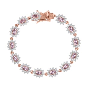 Premium Narsipatnam Pink Spinel and White Zircon 7.85 ctw Radiant Sunburst Bracelet in 18K Vermeil Rose Gold Over Sterling Silver (6.50 In)