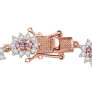 D'Joy Premium Narsipatnam Pink Spinel and White Zircon 7.85 ctw Radiant Sunburst Bracelet in 18K Vermeil Rose Gold Over Sterling Silver (6.50 In)