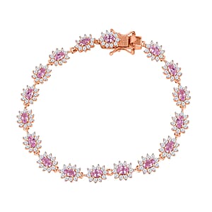 D'Joy Premium Narsipatnam Pink Spinel and White Zircon 9.90 ctw Radiant Sunburst Bracelet in 18K Vermeil Rose Gold Over Sterling Silver (8.00 In)