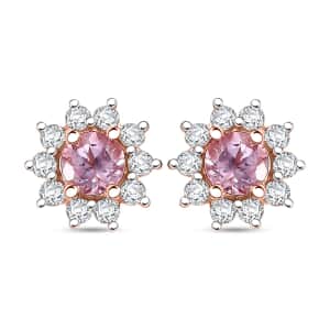 Narsipatnam Pink Spinel and Moissanite 1.00 ctw Sunburst Stud Earrings in 18K Vermeil Rose Gold Over Sterling Silver