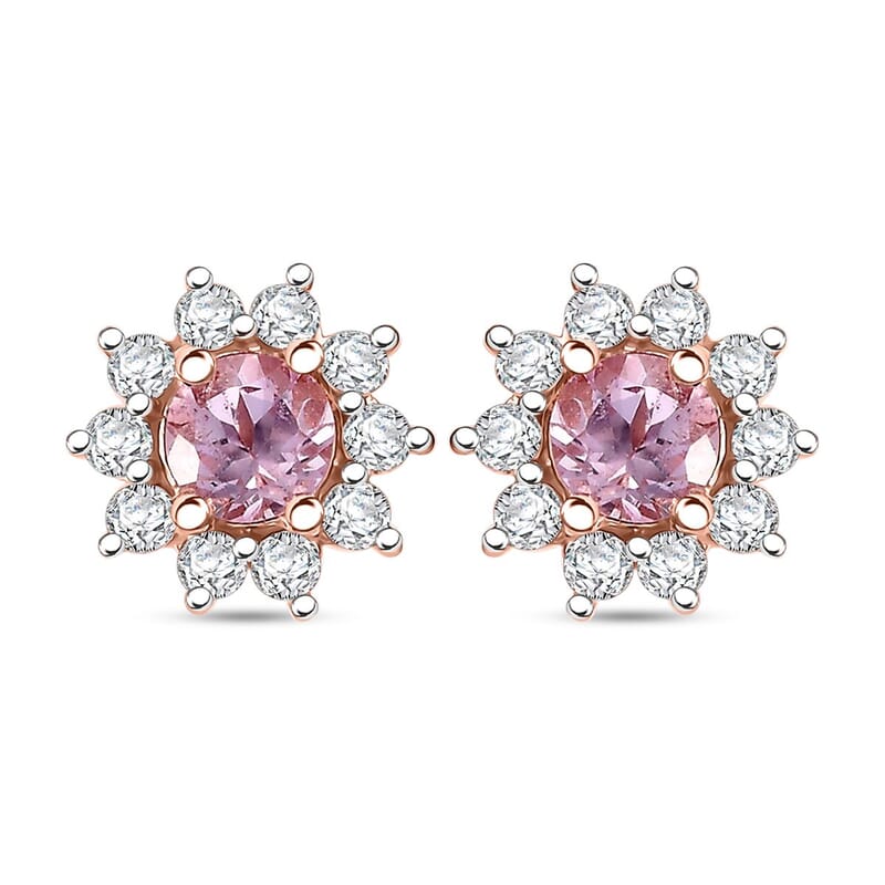 D'Joy Narsipatnam Pink Spinel and Moissanite 1.00 ctw Sunburst Stud Earrings in 18K Vermeil Rose Gold Over Sterling Silver