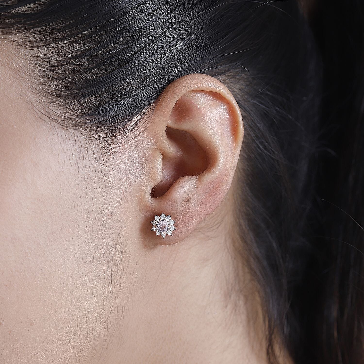 D'Joy Narsipatnam Pink Spinel and Moissanite 1.00 ctw Sunburst Stud Earrings in 18K Vermeil Rose Gold Over Sterling Silver