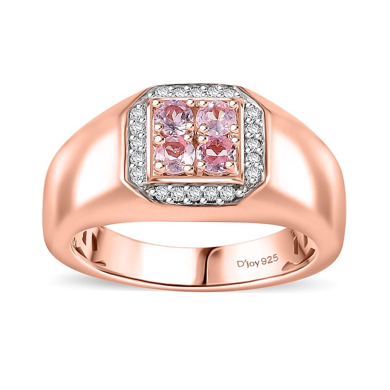 D'Joy Narsipatnam Pink Spinel and White Zircon 0.75 ctw Men's Ring in 18K Vermeil Rose Gold Over Sterling Silver (Size 10.0) 