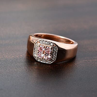 D'Joy Narsipatnam Pink Spinel and White Zircon 0.75 ctw Men's Ring in 18K Vermeil Rose Gold Over Sterling Silver (Size 10.0) 
