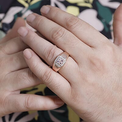D'Joy Narsipatnam Pink Spinel and White Zircon 0.75 ctw Men's Ring in 18K Vermeil Rose Gold Over Sterling Silver (Size 10.0) 