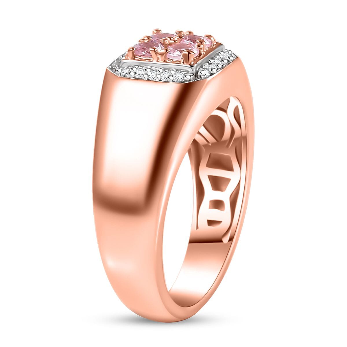 D'Joy Narsipatnam Pink Spinel and White Zircon 0.75 ctw Men's Ring in 18K Vermeil Rose Gold Over Sterling Silver (Size 10.0) 