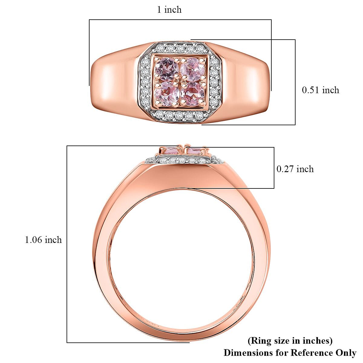 D'Joy Narsipatnam Pink Spinel and White Zircon 0.75 ctw Men's Ring in 18K Vermeil Rose Gold Over Sterling Silver (Size 10.0) 