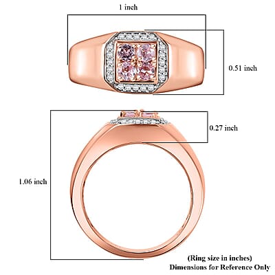 D'Joy Narsipatnam Pink Spinel and White Zircon 0.75 ctw Men's Ring in 18K Vermeil Rose Gold Over Sterling Silver (Size 10.0) 