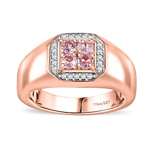 D'Joy Narsipatnam Pink Spinel and White Zircon 0.75 ctw Men's Ring in 18K Vermeil Rose Gold Over Sterling Silver (Size 12.0) 