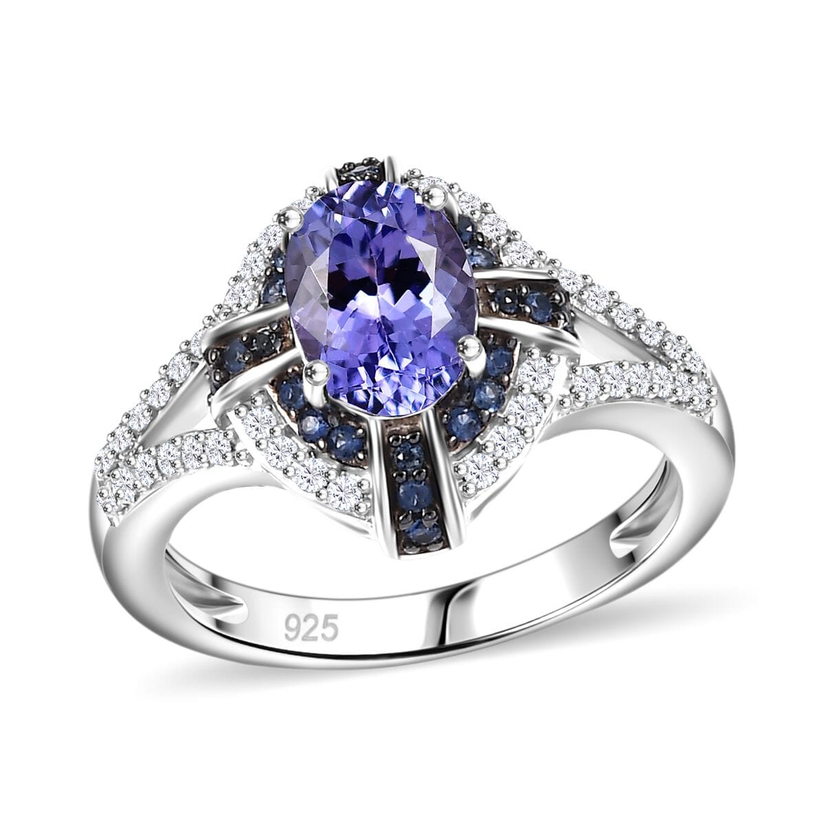 Tanzanite and Multi Gemstone 1.90 ctw Starlight Halo Ring in Rhodium Over Sterling Silver (Size 9.0) image number 0