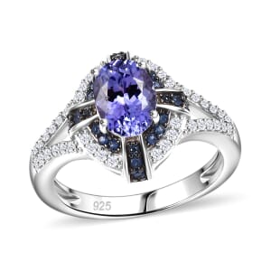Tanzanite and Multi Gemstone 1.90 ctw Starlight Halo Ring in Rhodium Over Sterling Silver (Size 9.0)
