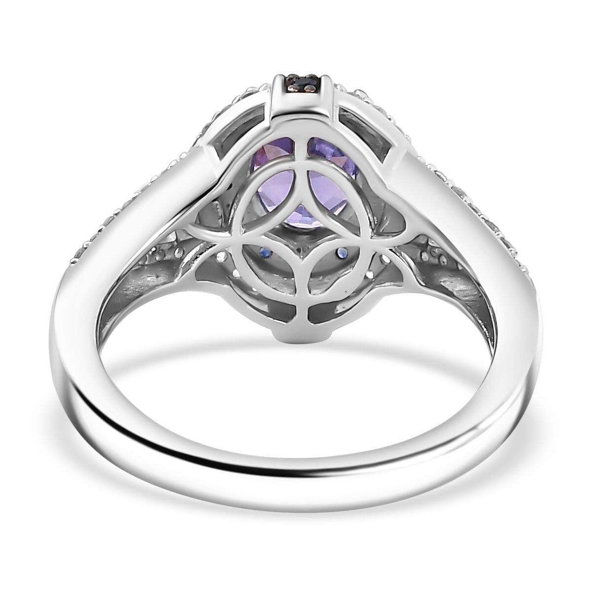 Tanzanite and Multi Gemstone 1.90 ctw Starlight Halo Ring in Rhodium Over Sterling Silver (Size 9.0) image number 4