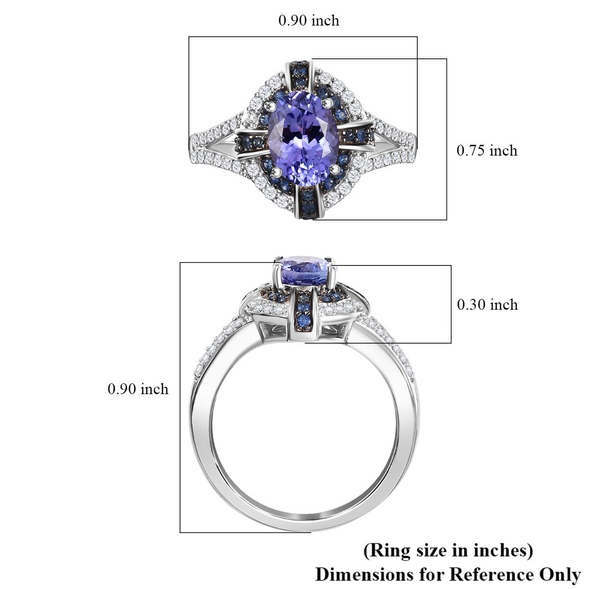 Tanzanite and Multi Gemstone 1.90 ctw Starlight Halo Ring in Rhodium Over Sterling Silver (Size 9.0) image number 5