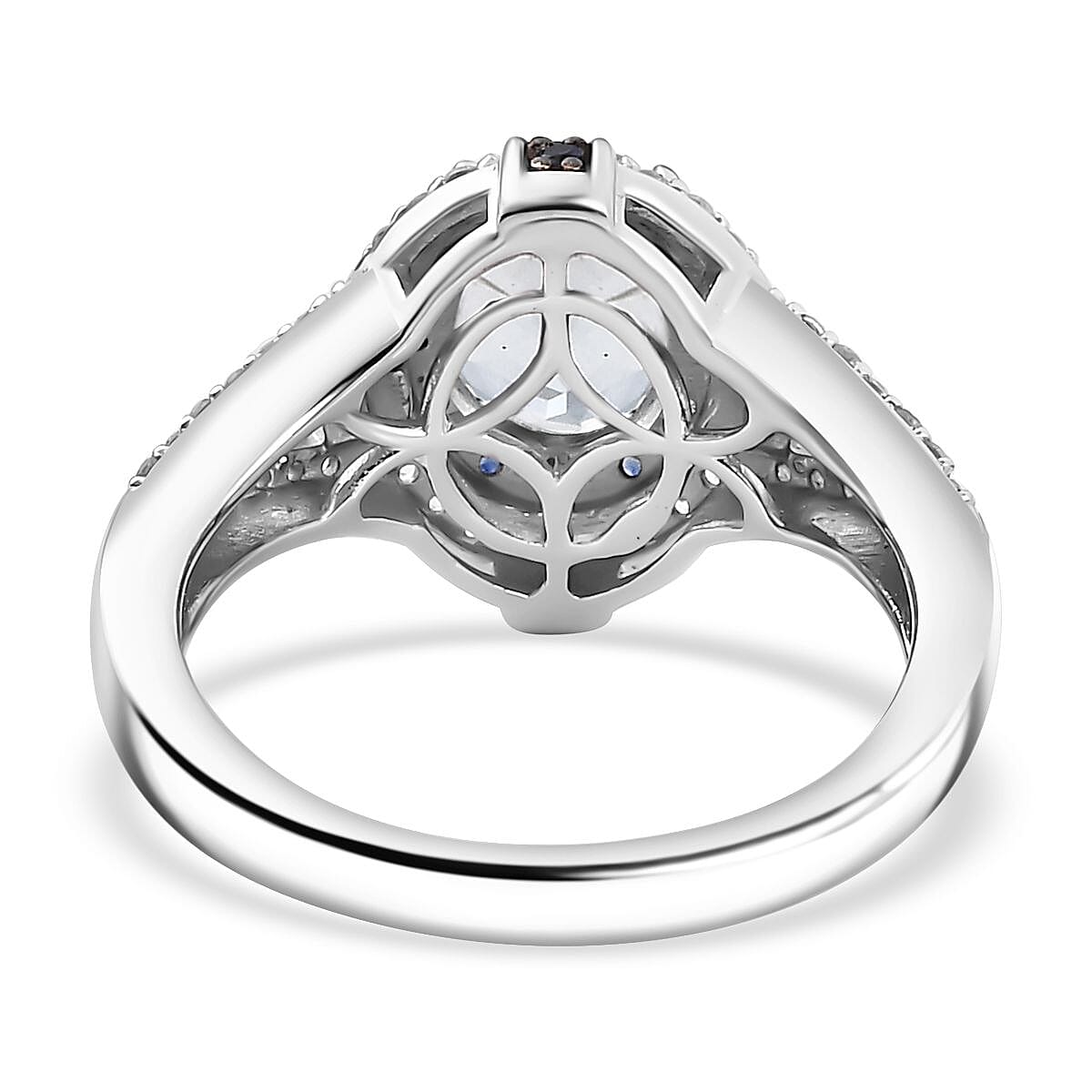Mangoro Aquamarine and Multi Gemstone 1.70 ctw Starlight Halo Ring in Rhodium Over Sterling Silver (Size 6.0)