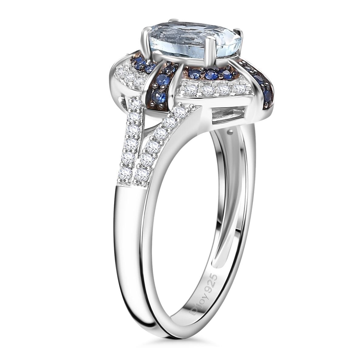 Mangoro Aquamarine and Multi Gemstone 1.70 ctw Starlight Halo Ring in Rhodium Over Sterling Silver (Size 9.0) image number 3