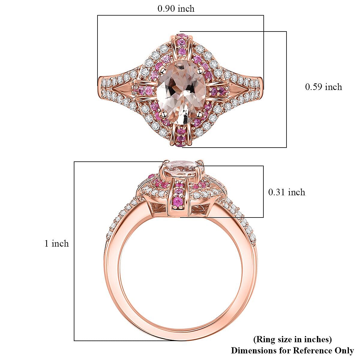 Premium Marropino Morganite and Multi Gemstone 1.80 ctw Starlight Halo Ring in 18K Vermeil Rose Gold Sterling Silver (Size 10.0) image number 5