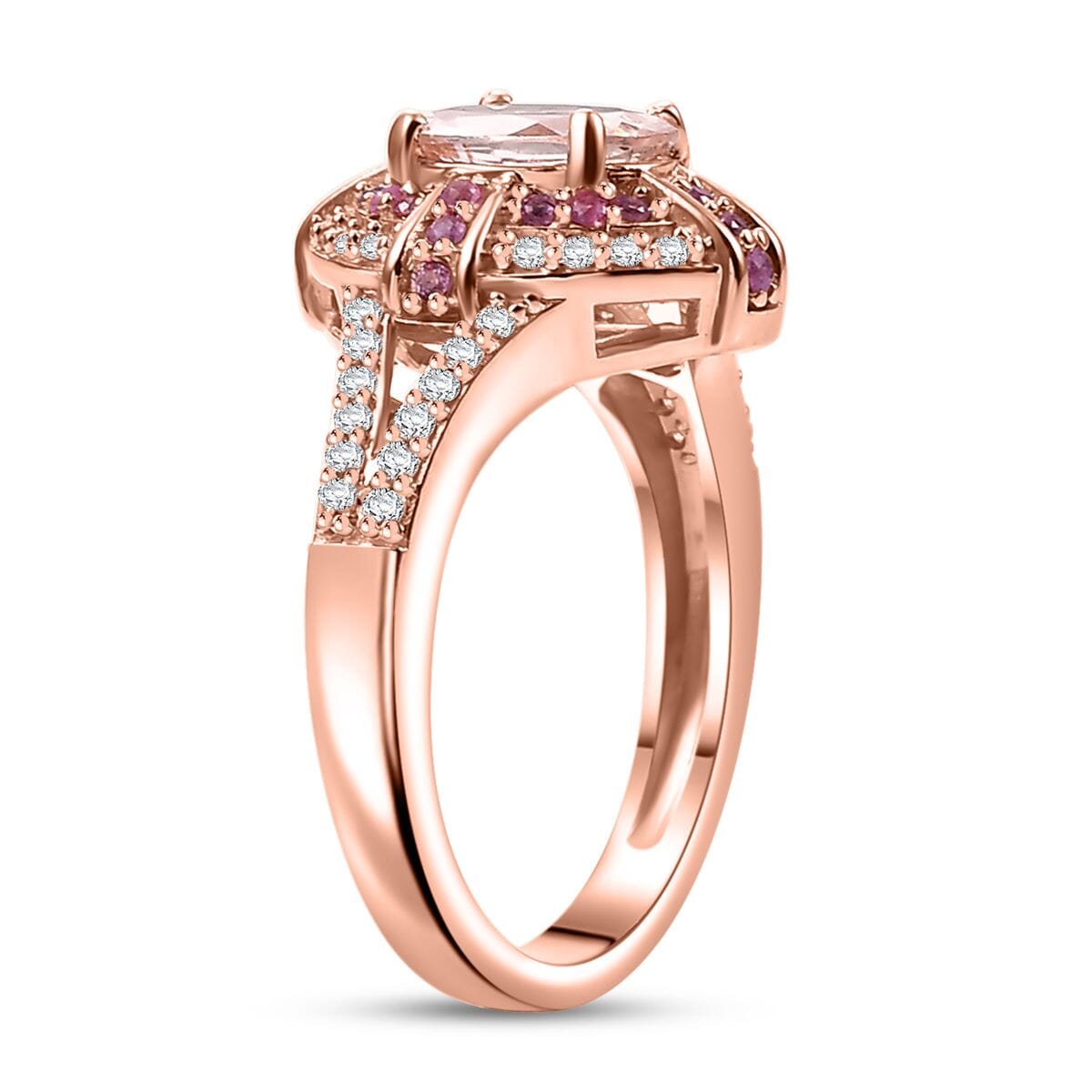Premium Marropino Morganite and Multi Gemstone 1.80 ctw Starlight Halo Ring in 18K Vermeil Rose Gold Sterling Silver (Size 6.0) image number 3