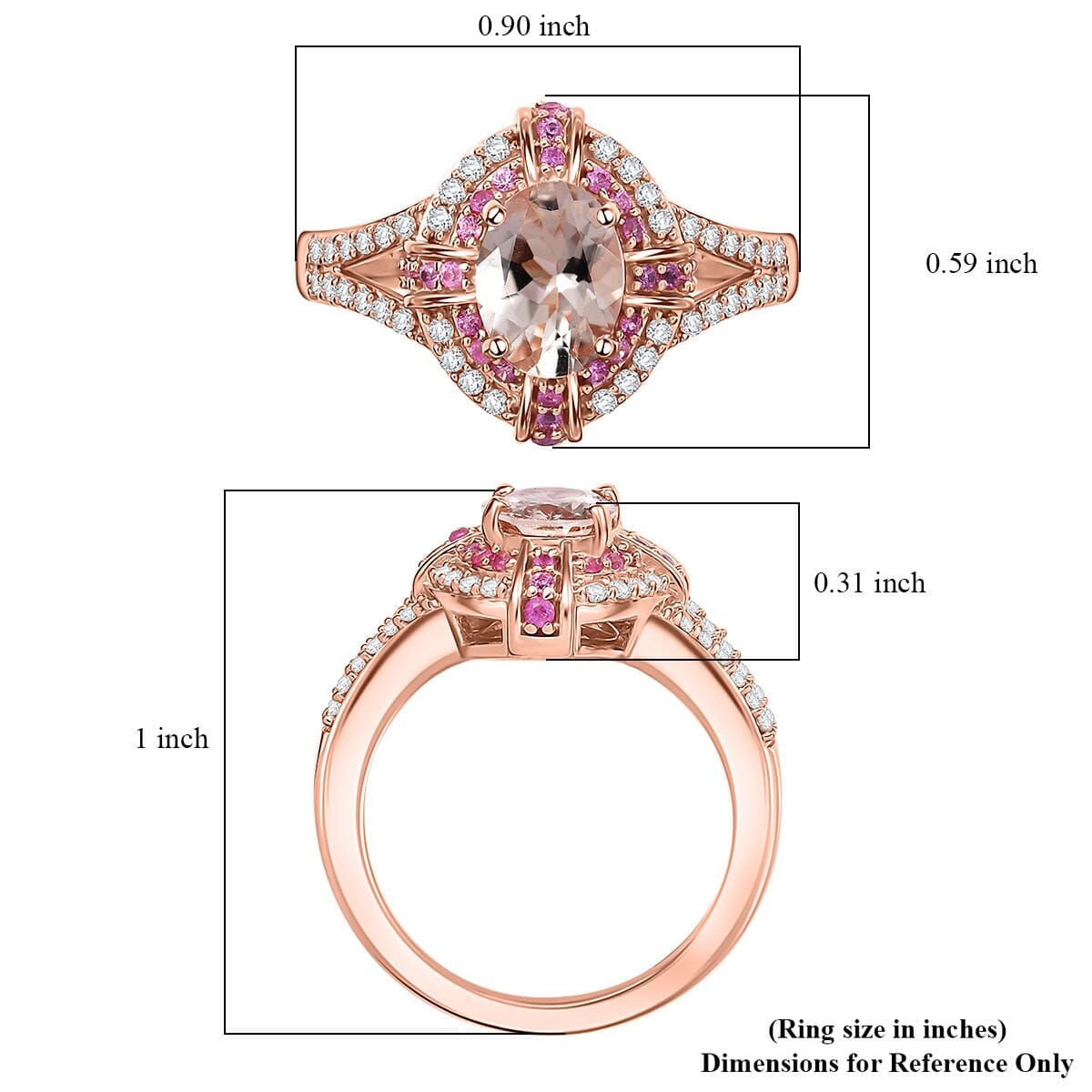 Premium Marropino Morganite and Multi Gemstone 1.80 ctw Starlight Halo Ring in 18K Vermeil Rose Gold Sterling Silver (Size 6.0) image number 5