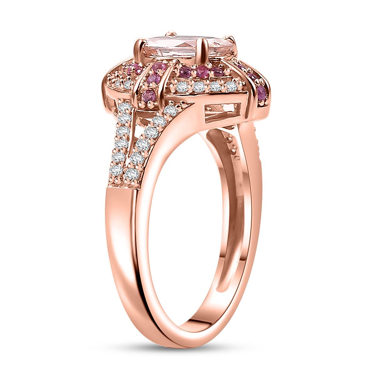 D'Joy Premium Marropino Morganite and Multi Gemstone 1.80 ctw Starlight Halo Ring in 18K Vermeil Rose Gold Sterling Silver (Size 7.0) image number 3