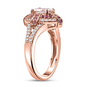 D'Joy Premium Marropino Morganite and Multi Gemstone 1.80 ctw Starlight Halo Ring in 18K Vermeil Rose Gold Sterling Silver (Size 7.0)