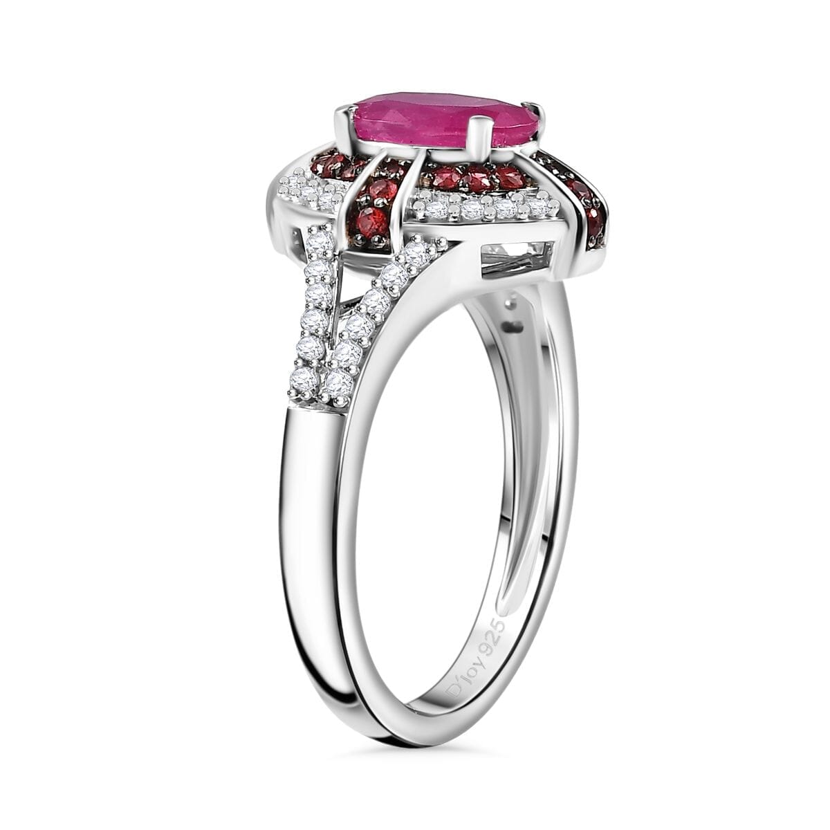 Mozambique Ruby and Multi Gemstone 2.15 ctw Starlight Halo Ring in Rhodium Over Sterling Silver (Size 10.0) image number 3