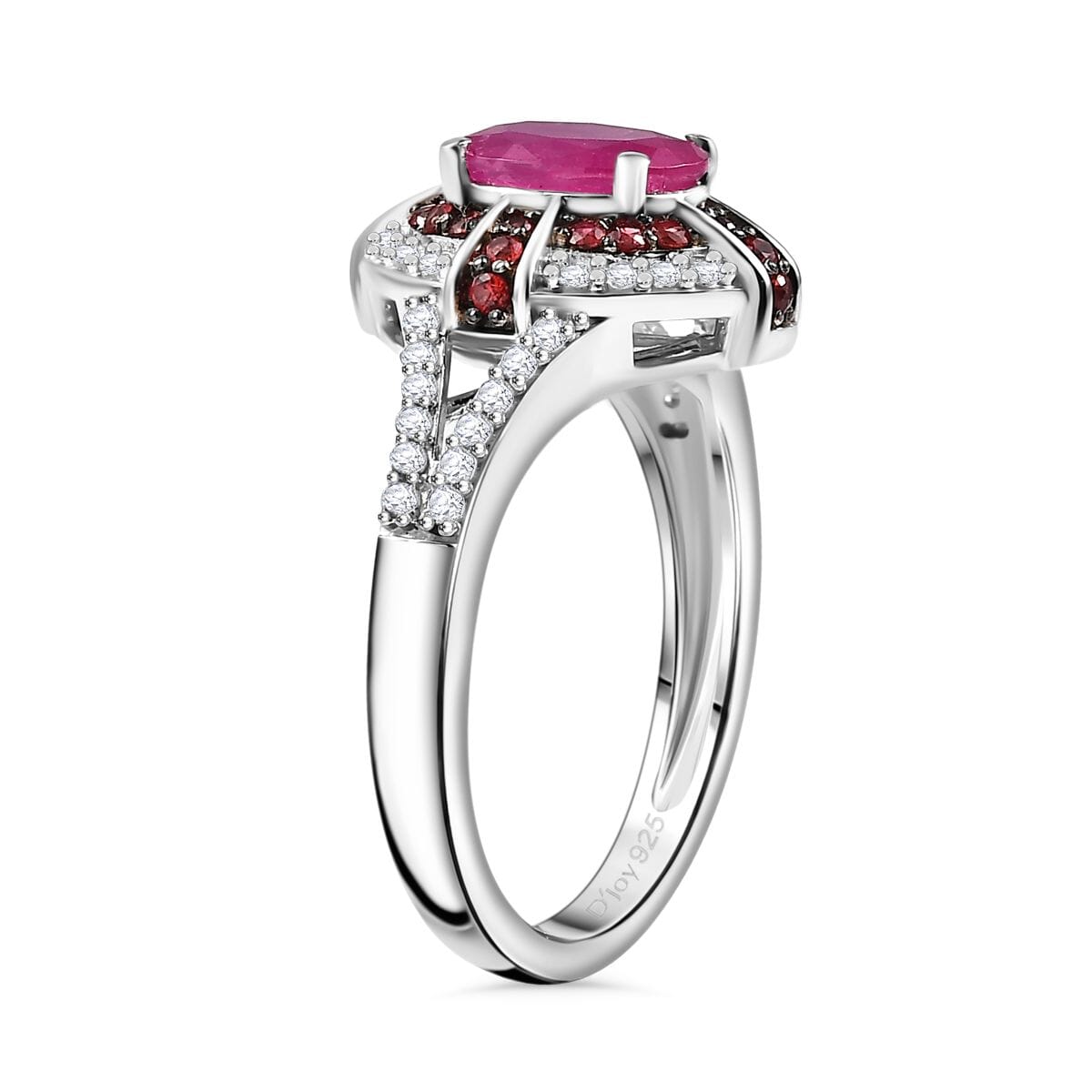 Mozambique Ruby and Multi Gemstone 2.15 ctw Starlight Halo Ring in Rhodium Over Sterling Silver (Size 9.0) image number 3