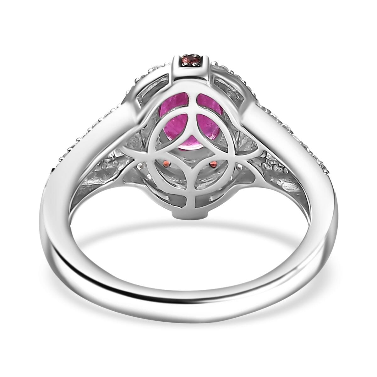 Mozambique Ruby and Multi Gemstone 2.15 ctw Starlight Halo Ring in Rhodium Over Sterling Silver (Size 9.0) image number 4