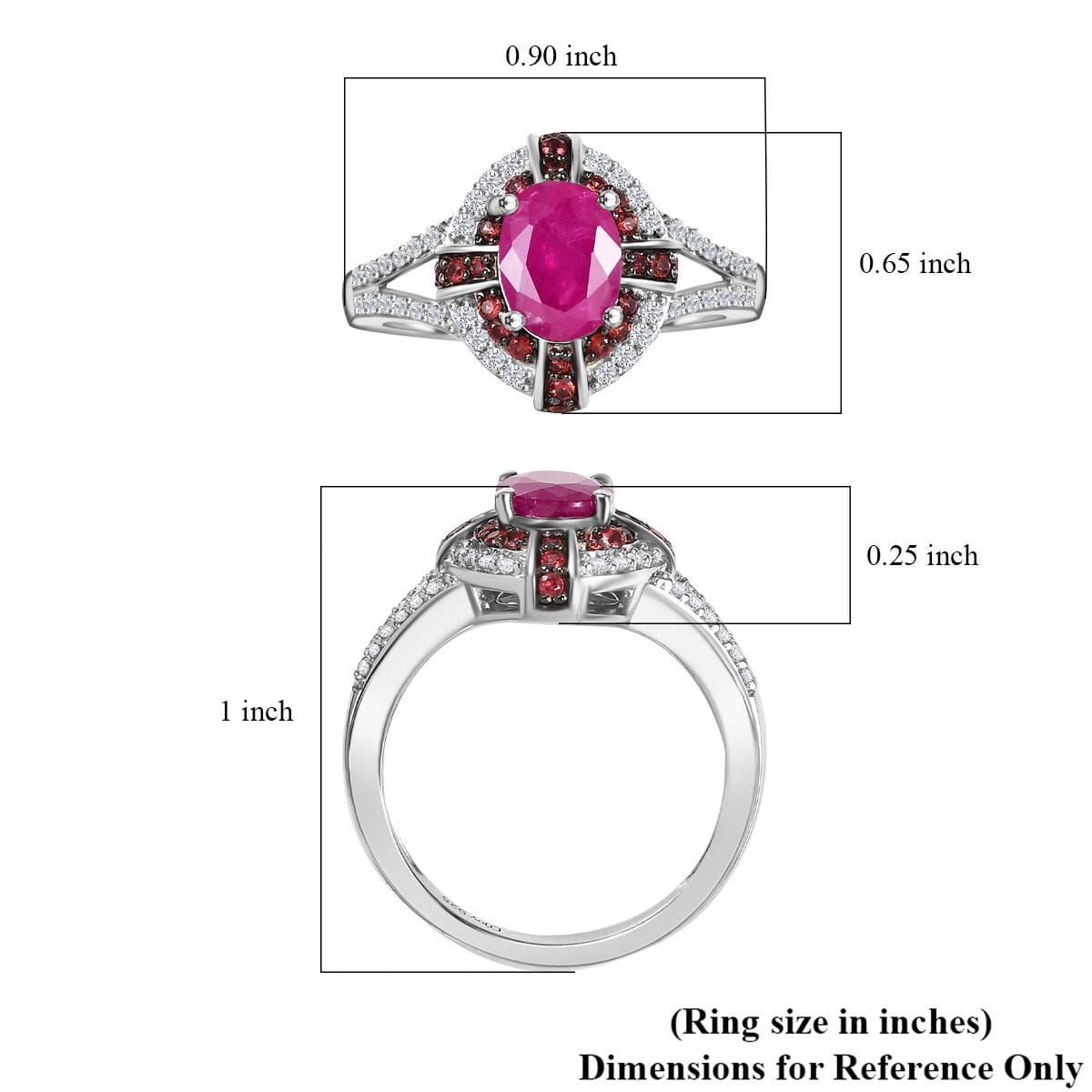 Mozambique Ruby and Multi Gemstone 2.15 ctw Starlight Halo Ring in Rhodium Over Sterling Silver (Size 9.0) image number 5