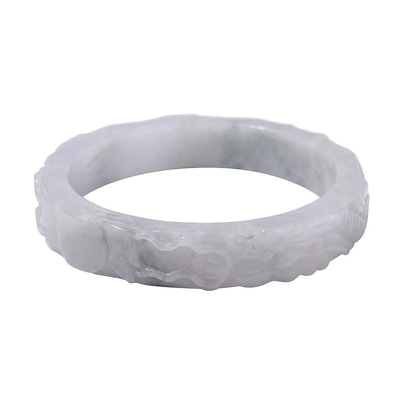 Natural Jade 290.00 ctw Carved Dragon Bangle Bracelet (7.00 In)