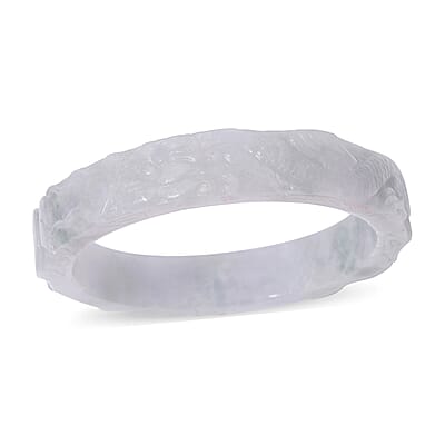 Natural Jade 290.00 ctw Carved Dragon Bangle Bracelet (7.00 In)