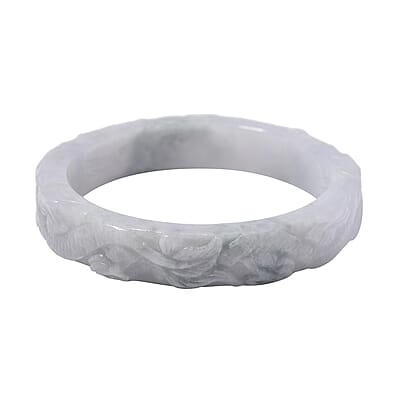 Natural Jade 290.00 ctw Carved Dragon Bangle Bracelet (7.00 In)