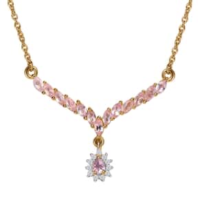 Narsipatnam Pink Spinel and Moissanite 1.60 ctw Rose Radiance Necklace in 18K Vermeil Yellow Gold Over Sterling Silver 18-20 Inches