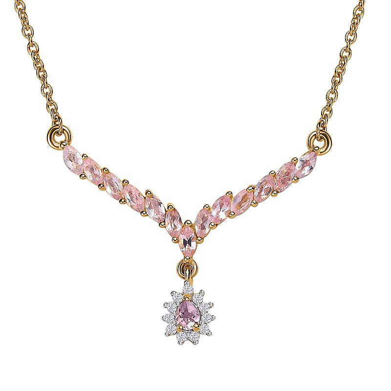 D'Joy Narsipatnam Pink Spinel and Moissanite 1.60 ctw Rose Radiance Necklace in 18K Vermeil Yellow Gold Over Sterling Silver 18-20 Inches