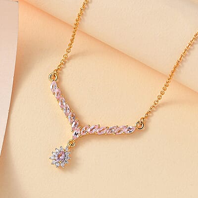 D'Joy Narsipatnam Pink Spinel and Moissanite 1.60 ctw Rose Radiance Necklace in 18K Vermeil Yellow Gold Over Sterling Silver 18-20 Inches