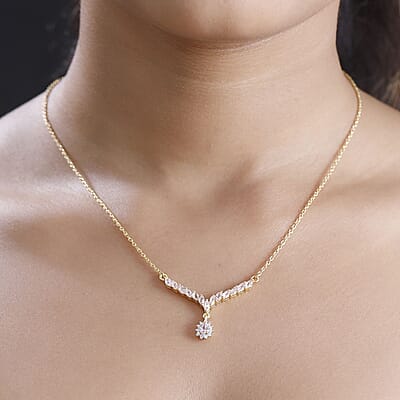 D'Joy Narsipatnam Pink Spinel and Moissanite 1.60 ctw Rose Radiance Necklace in 18K Vermeil Yellow Gold Over Sterling Silver 18-20 Inches