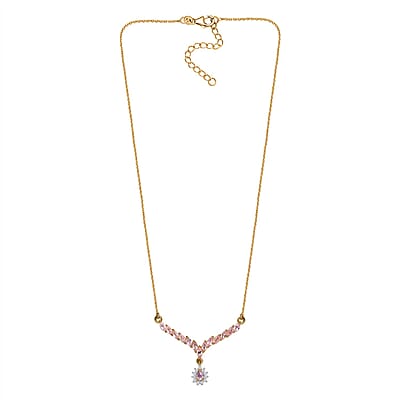 D'Joy Narsipatnam Pink Spinel and Moissanite 1.60 ctw Rose Radiance Necklace in 18K Vermeil Yellow Gold Over Sterling Silver 18-20 Inches