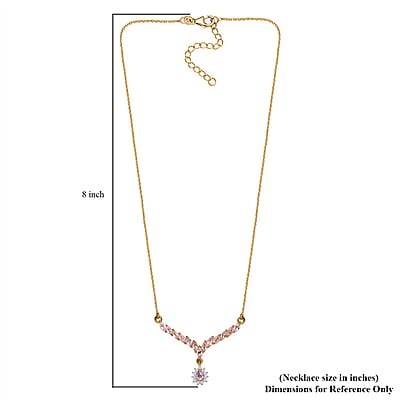 D'Joy Narsipatnam Pink Spinel and Moissanite 1.60 ctw Rose Radiance Necklace in 18K Vermeil Yellow Gold Over Sterling Silver 18-20 Inches
