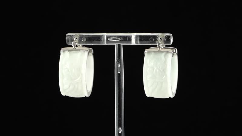 TLV White Jade Carved Dragon Hoop Earrings in Rhodium Over Sterling Silver 70.00 ctw