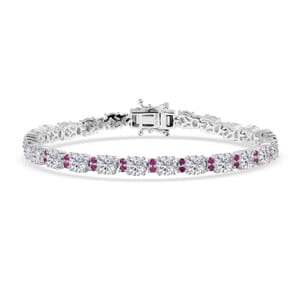 D'Joy Moissanite and Madagascar Pink Sapphire 12.00 ctw Dream Weaver Bracelet in Rhodium Over Sterling Silver (7.25 In)