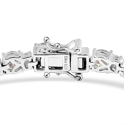 D'Joy Moissanite and Madagascar Pink Sapphire 12.00 ctw Dream Weaver Bracelet in Rhodium Over Sterling Silver (7.25 In)