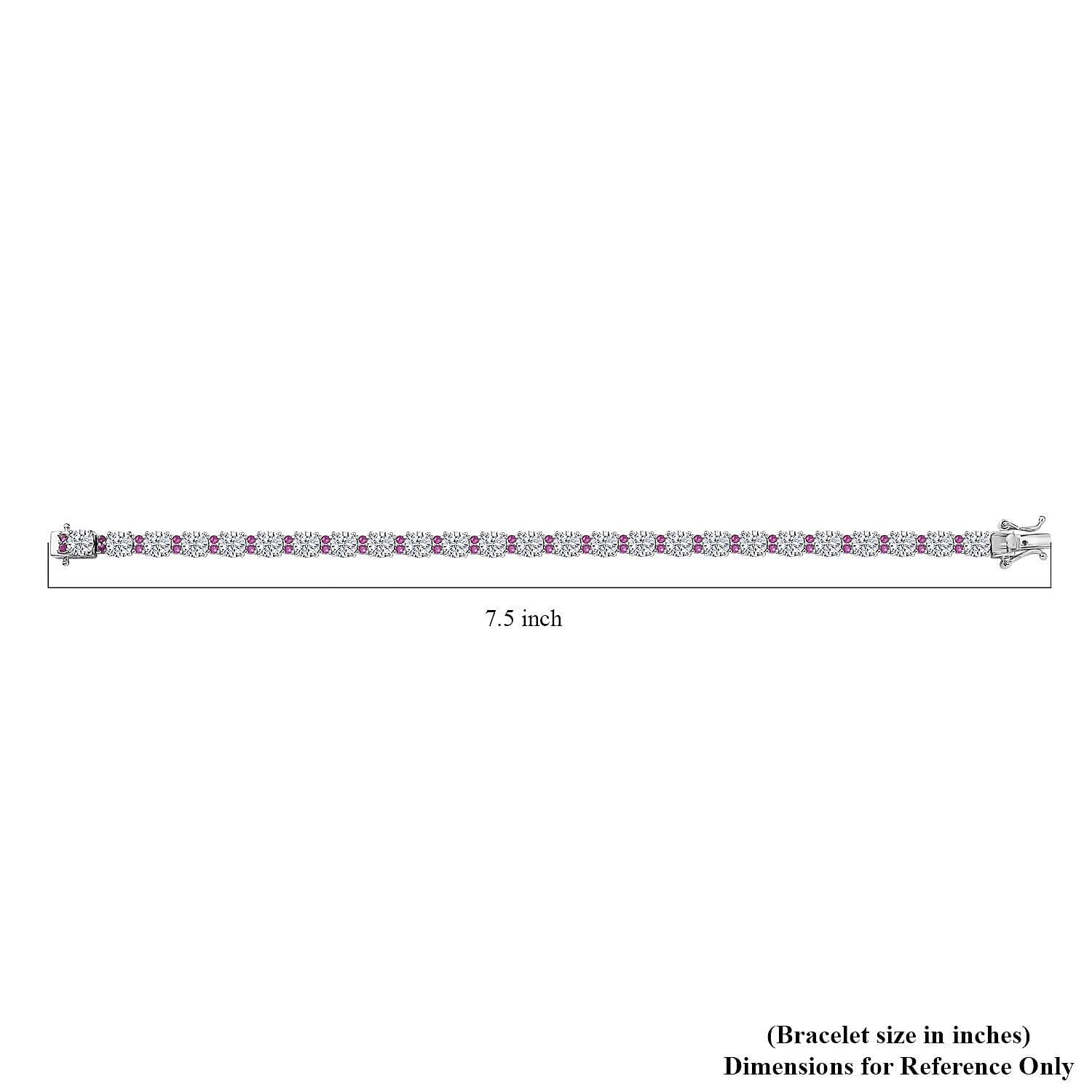 D'Joy Moissanite and Madagascar Pink Sapphire 12.00 ctw Dream Weaver Bracelet in Rhodium Over Sterling Silver (7.25 In)