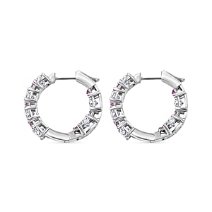 D'Joy Moissanite and Madagascar Pink Sapphire 6.00 ctw Dream Weaver Hoop Earrings in Rhodium Over Sterling Silver
