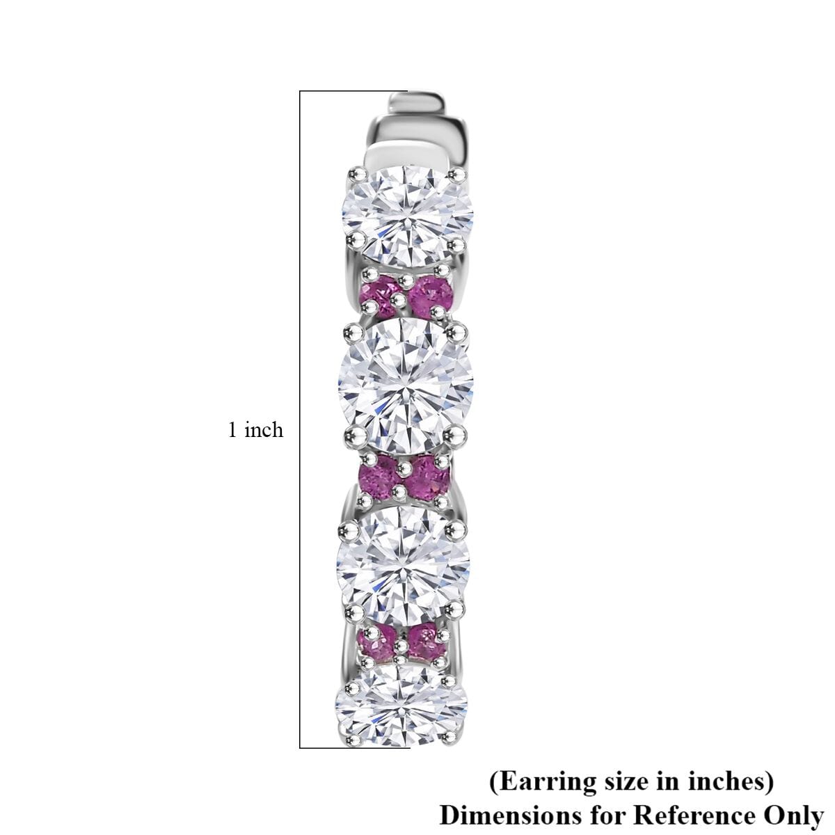 D'Joy Moissanite and Madagascar Pink Sapphire 6.00 ctw Dream Weaver Hoop Earrings in Rhodium Over Sterling Silver image number 4