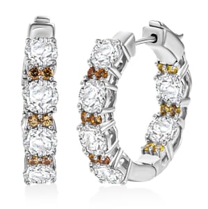 Moissanite and Madagascar Yellow Sapphire 5.60 ctw Moonlit Hoop Earrings in Rhodium Over Sterling Silver