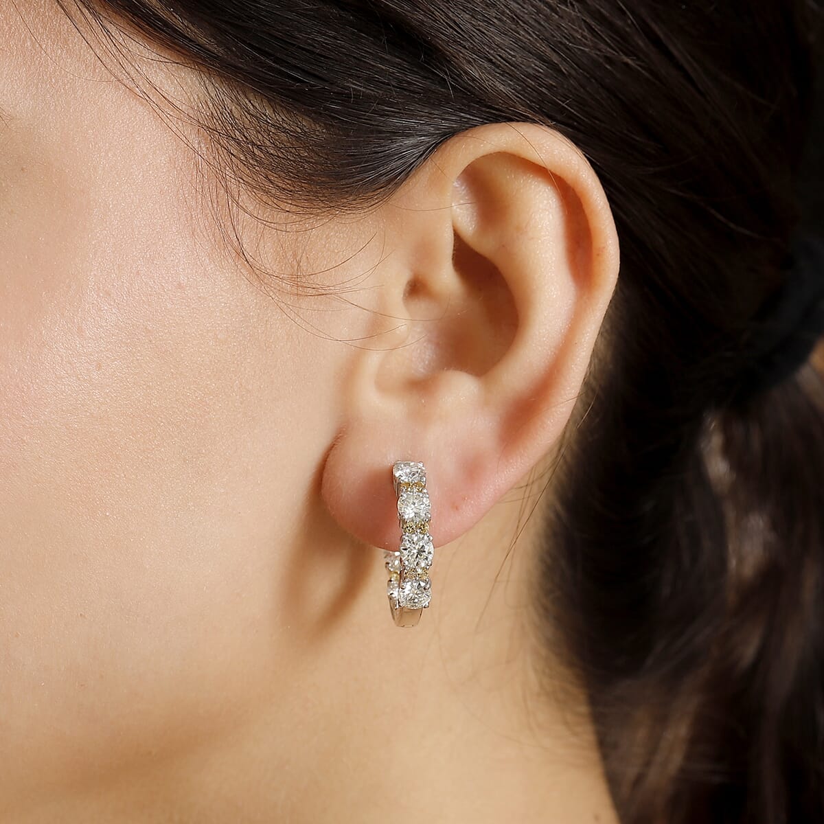 Moissanite and Madagascar Yellow Sapphire 5.60 ctw Moonlit Hoop Earrings in Rhodium Over Sterling Silver image number 2