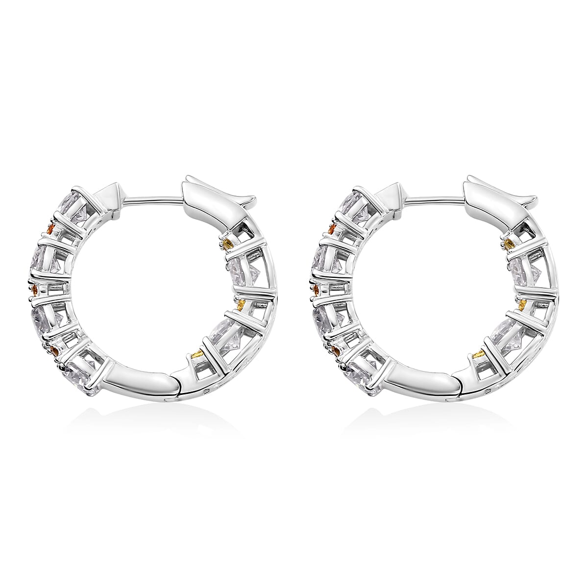 Moissanite and Madagascar Yellow Sapphire 5.60 ctw Moonlit Hoop Earrings in Rhodium Over Sterling Silver image number 4