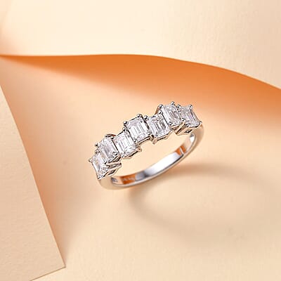 Moissanite 1.50 ctw Art Deco Ring in Rhodium Over Sterling Silver (Size 10.0)